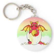 Cute Dragon Baby in Cracked Egg - Red / Yellow Key Chain