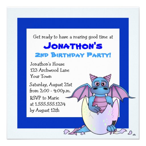 Cute Dragon Themed Child Birthday - Blue Invitations