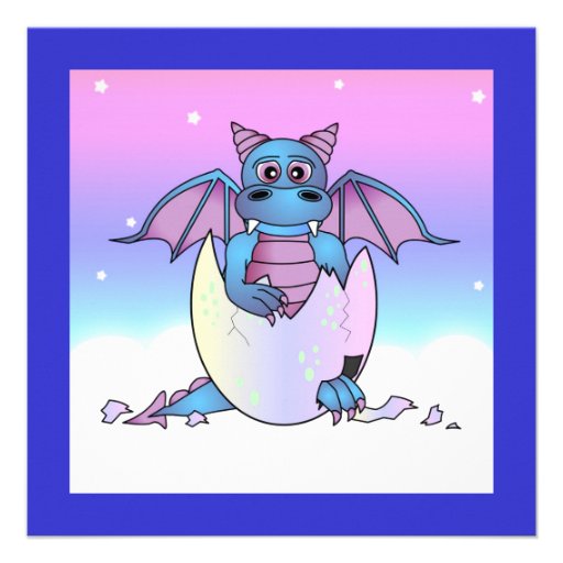 Cute Dragon Themed Child Birthday - Blue Invitations
