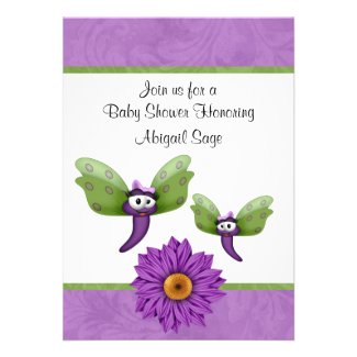 Cute Dragonflies and Flower Baby Shower Invitation