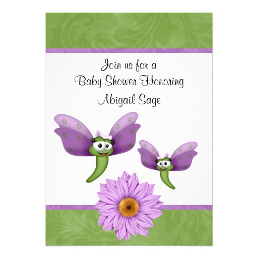 Cute Dragonflies and Flower Baby Shower Invitation