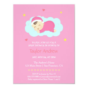 Cute Dreamland Sleeping Baby Girl Shower Custom Invitation