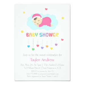 Cute Dreamland Sleeping Baby Girl Shower Invitation Cards