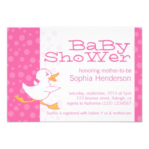 Cute duck baby shower pink invitation