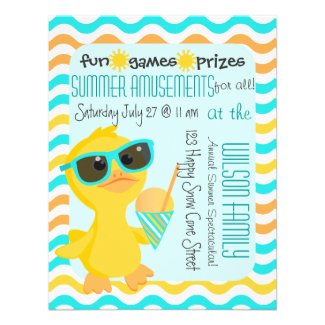 Cute Duck in Sunglasses Holding a Sonw-Cone Personalized Invite