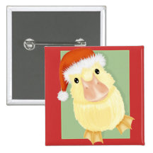 Cute Ducky In Santa Hat Christmas Button