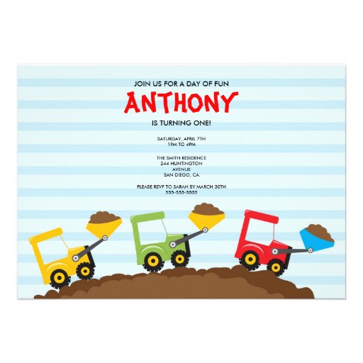 Cute Dump Trucks Birthday Party Invite
