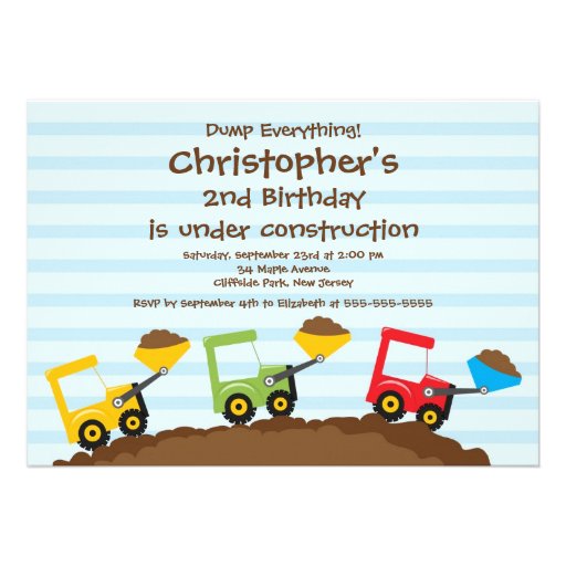 Cute Dump Trucks Boys Birthday Party Invitations