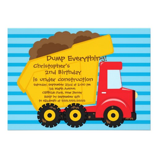 Cute Dump Trucks Boys Birthday Party Invitations