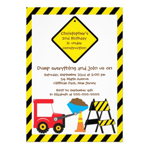 Cute Dump Trucks Boys Birthday Party Invitations