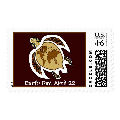 Cute Earth Day Turtle With World Map On Shell stamp