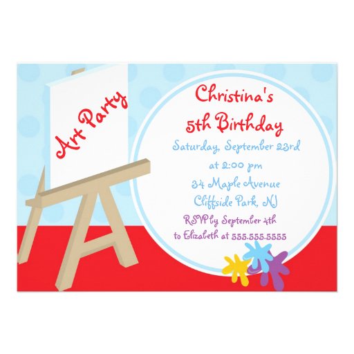 Cute Easel Painting Art Party Birthday Invitations