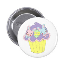 Cute Easter Bunnies Cupcake Button