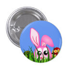 Cute Easter Bunny and Eggs in Grass Round Buttons buttons