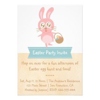Cute Easter Bunny holding basket of eggs Invites