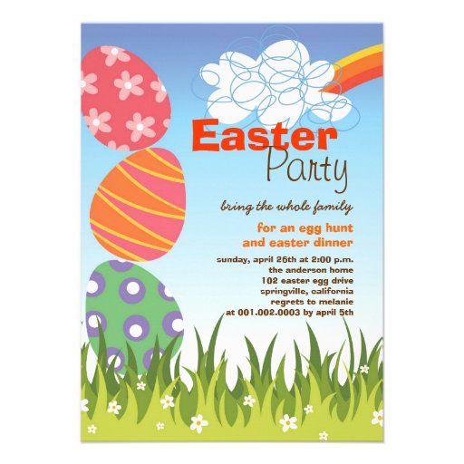 Cute Easter Bunny Rabbit Eggs Rainbow Party Invite (front side)