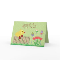 Cute Easter Chick, Eggs & Flowers Card