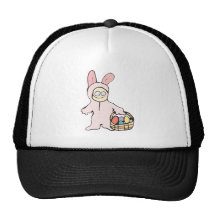Cute Easter kid in bunny suit Mesh Hats