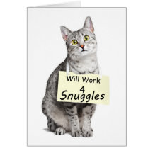 Cute Egyptian Mau Cat Advertising for Snuggles Cards