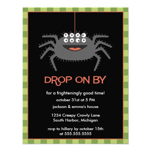 Cute Eight Eyed Spider Halloween Party Invitations