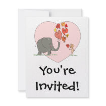 cute elephant and mouse valentine love vector invite