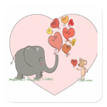 cute elephant and mouse valentine love vector square stickers