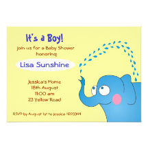 Cute Elephant Baby Boy Shower Invitations