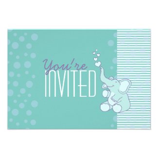 Cute Elephant baby shower aqua blue invitation