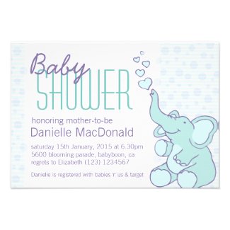 Cute Elephant baby shower aqua blue invitation