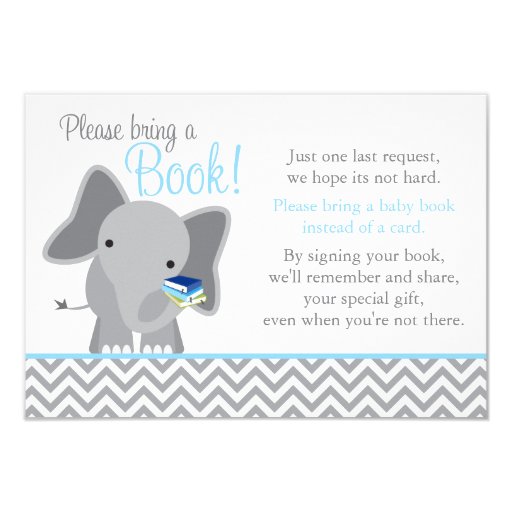 Cute Elephant Chevron Light Blue Baby Shower Book Personalized Invite (front side)