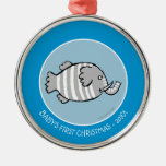 Cute Elephant Fish Scene with Coral Metal Ornament