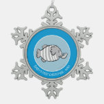 Cute Elephant Fish Scene with Coral Snowflake Pewter Christmas Ornament