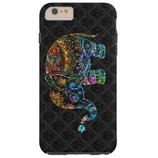 Cute Elephant In Colorful Glitter On Black Tough iPhone 6 Plus Case