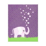 Cute elephant in girly pink & purple stretched canvas print