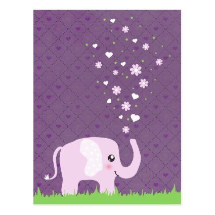 Cute elephant in girly pink & purple postcards