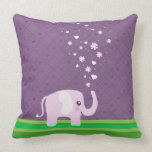 Cute elephant in girly pink & purple throw pillow
