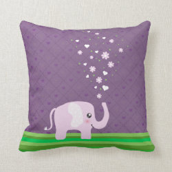 Cute elephant in girly pink & purple throw pillow