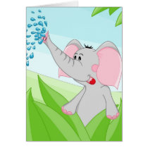 Cute elephant in grass greeting card