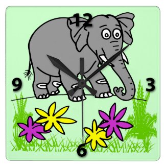 Cute Elephant Kid&#39;s Square Wall Clock
