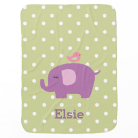 Cute Elephant Personalized Girl's Baby Blanket