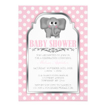 Cute Elephant Pink Polka Dot Baby Shower invitations