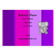 Cute elephant pink purple stripes business card