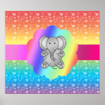 Cute elephant rainbow hearts print