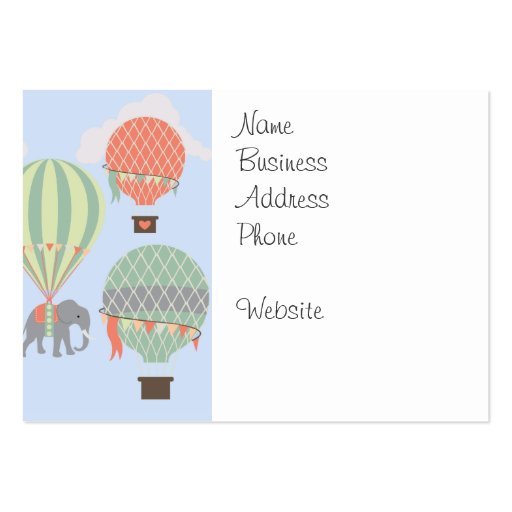 Cute Elephant Riding Hot Air Balloons Rising Business Card Templates (front side)