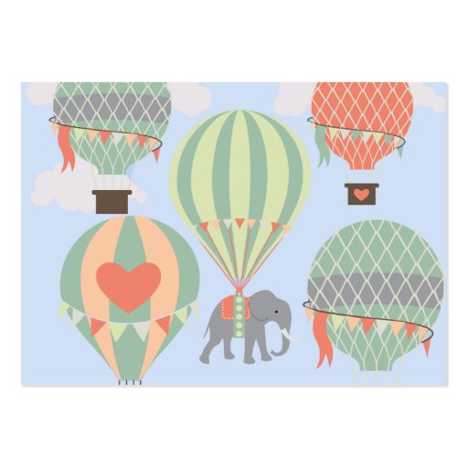 Cute Elephant Riding Hot Air Balloons Rising Business Card Templates (back side)