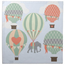 Cute Elephant Riding Hot Air Balloons Rising Napkin