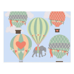 Cute Elephant Riding Hot Air Balloons Rising Postcard