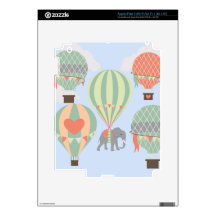 Cute Elephant Riding Hot Air Balloons Rising Decals For iPad 3