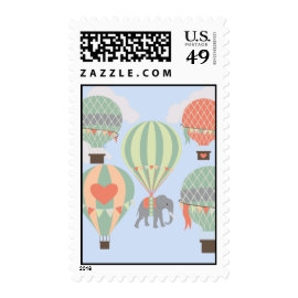 Cute Elephant Riding Hot Air Balloons Rising Stamp