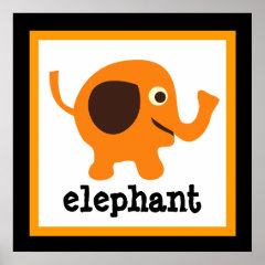 Cute Elephant Safari Animals Baby Kids Poster